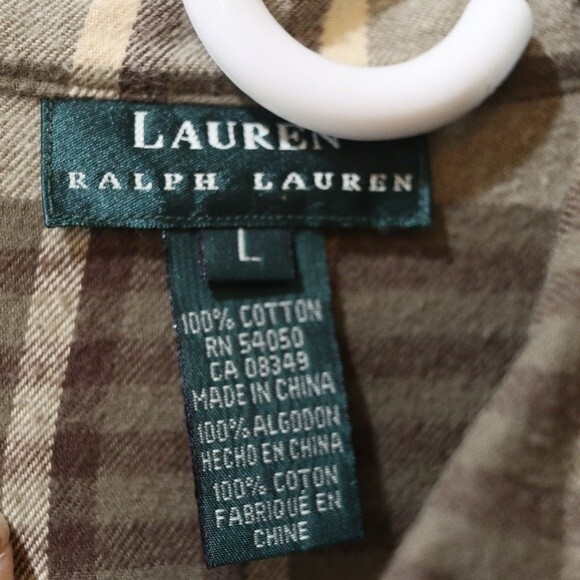 Lauren Ralph Lauren Green & Tan Plaid Shacket Full Zip Shirt Jacket LG - Picture 11 of 11